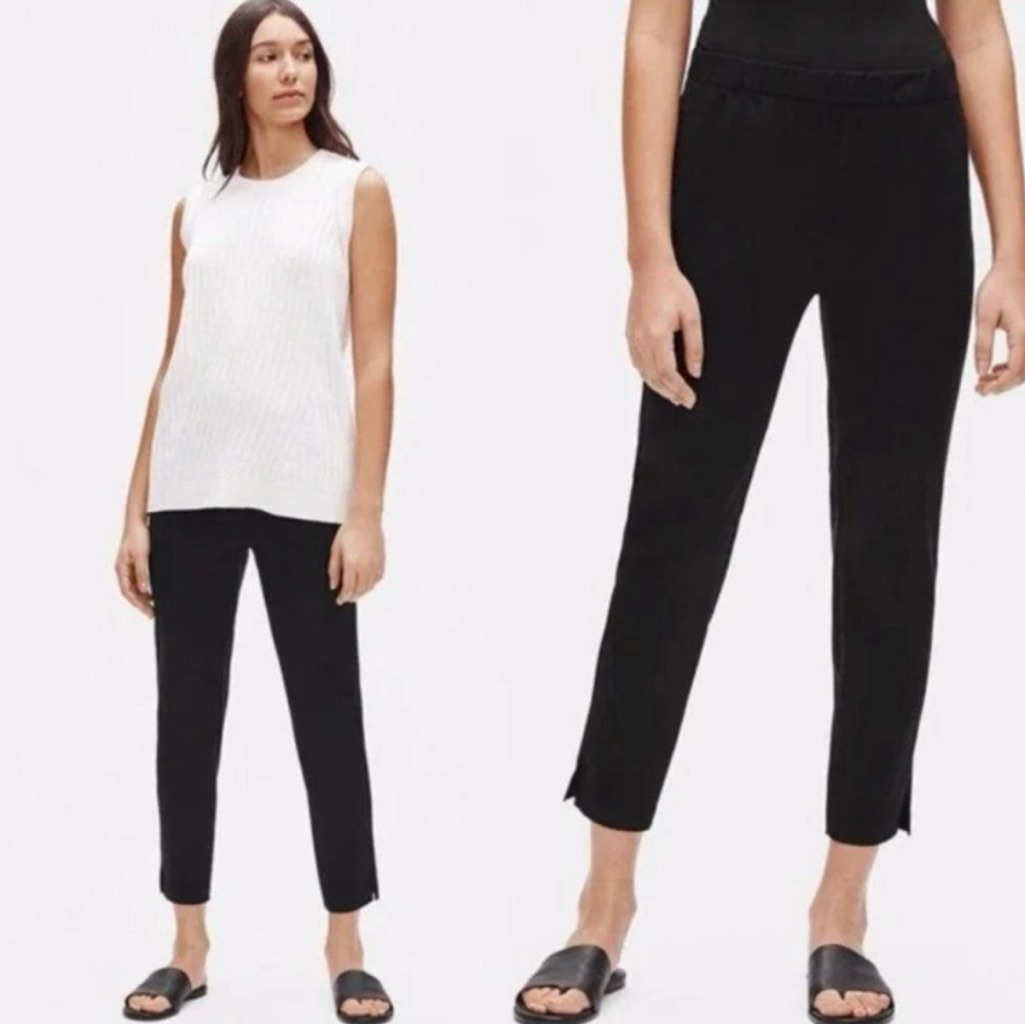 Eileen Fisher Organic Cotton Stretch Twill Slim Ankle Pant. Black, Size